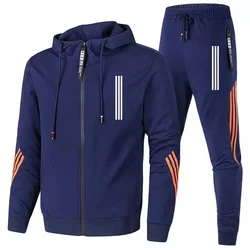 2024 Spring and Autumn Men's Hoodie+pants 2-piece set, three-layer diagonal sports jacket, zippered track and field men's fitnes