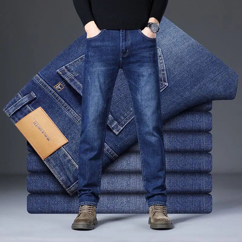 Moda nova masculina baggy calças jeans de alta qualidade outono inverno em linha reta negócios coreano calças formais clássico jeans