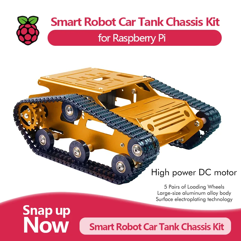 Raspberry Pi Robot Platform Tank Chassis - スマートロボットカータンクシャーシキット、アルミニウム合金大型プラットフォーム、2WDモーター、Raspberry Pi DIYリモートコントロールロボット用