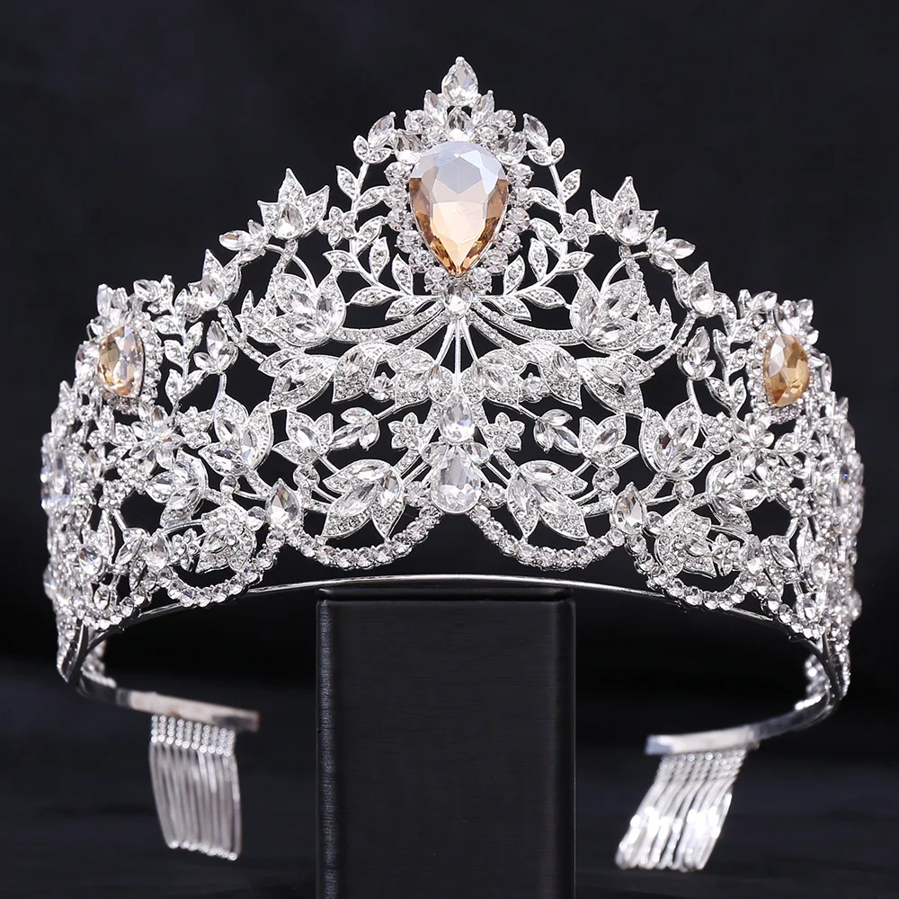 

Baroque Style Miss Universe Large Rhinestone Wedding Crown Tiara Crystal Encrusted Queen Princess Tiara Pageant Hair Accessories