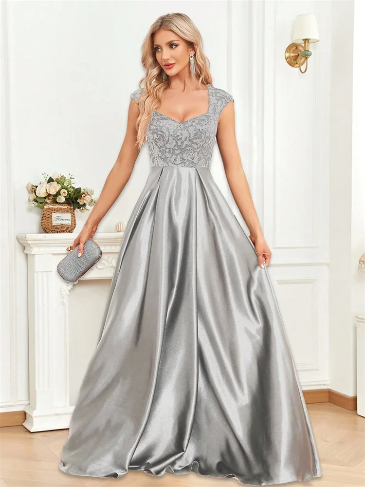 Elegant Sequins Formal Evening Dress For Women 2025 Luxury U-neck Satin Prom Floor Length Cocktail Party Graduation Gowns