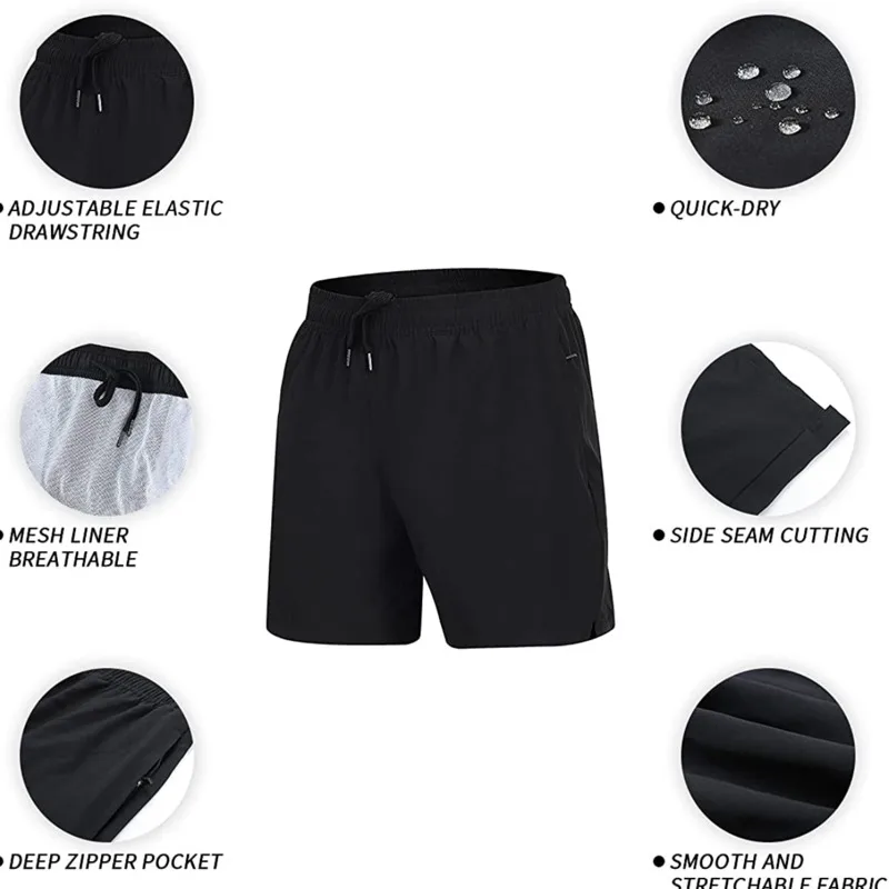 Summer  Men\'s Swim Trunks  Beach Shorts Elastic Closure Quick Dry Short Pants With Zipper Pockets