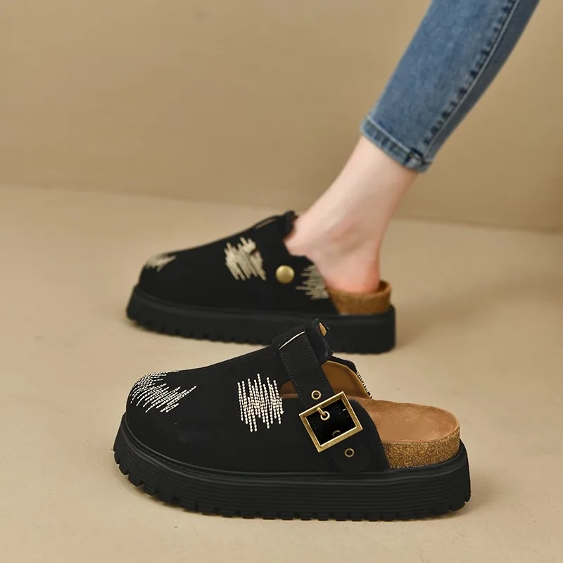 2024 Fashion Women's Suede Mules Slippers Men Clogs Cork Insole Sandals with Arch Support Outdoor Beach Slides Home Shoes