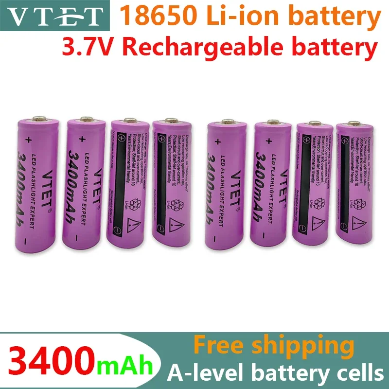 2025 New 18650 Battery Lithium Rechargeable  3400mAh Lithium Battery 3.7 V for Bright Flashlight Toy Rechargeable Battery