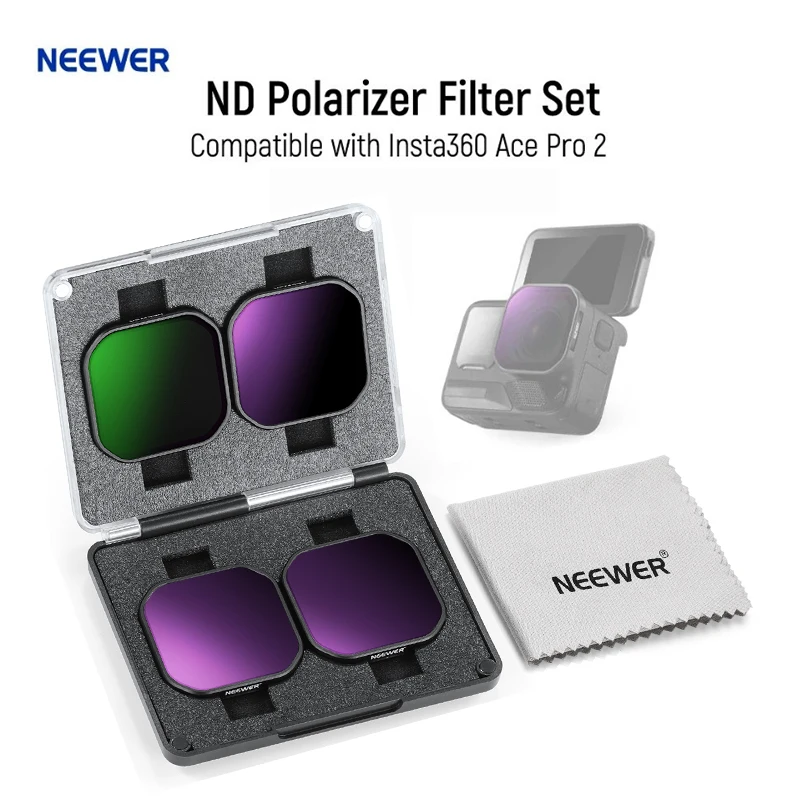 NEEWER 4 Pack ND/PL Filter Set Compatible with Insta360 Ace Pro 2, Neutral Density Polarizer Polarizing Filter Kit