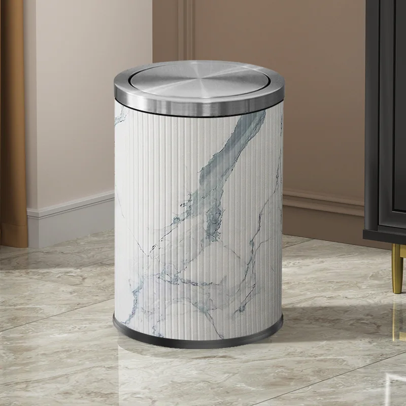 

Metal Trash Can Large Capacity Swing Lid Trash Bin Creative Light Luxury Household Garbage Bins Cleaning Tools Accessories