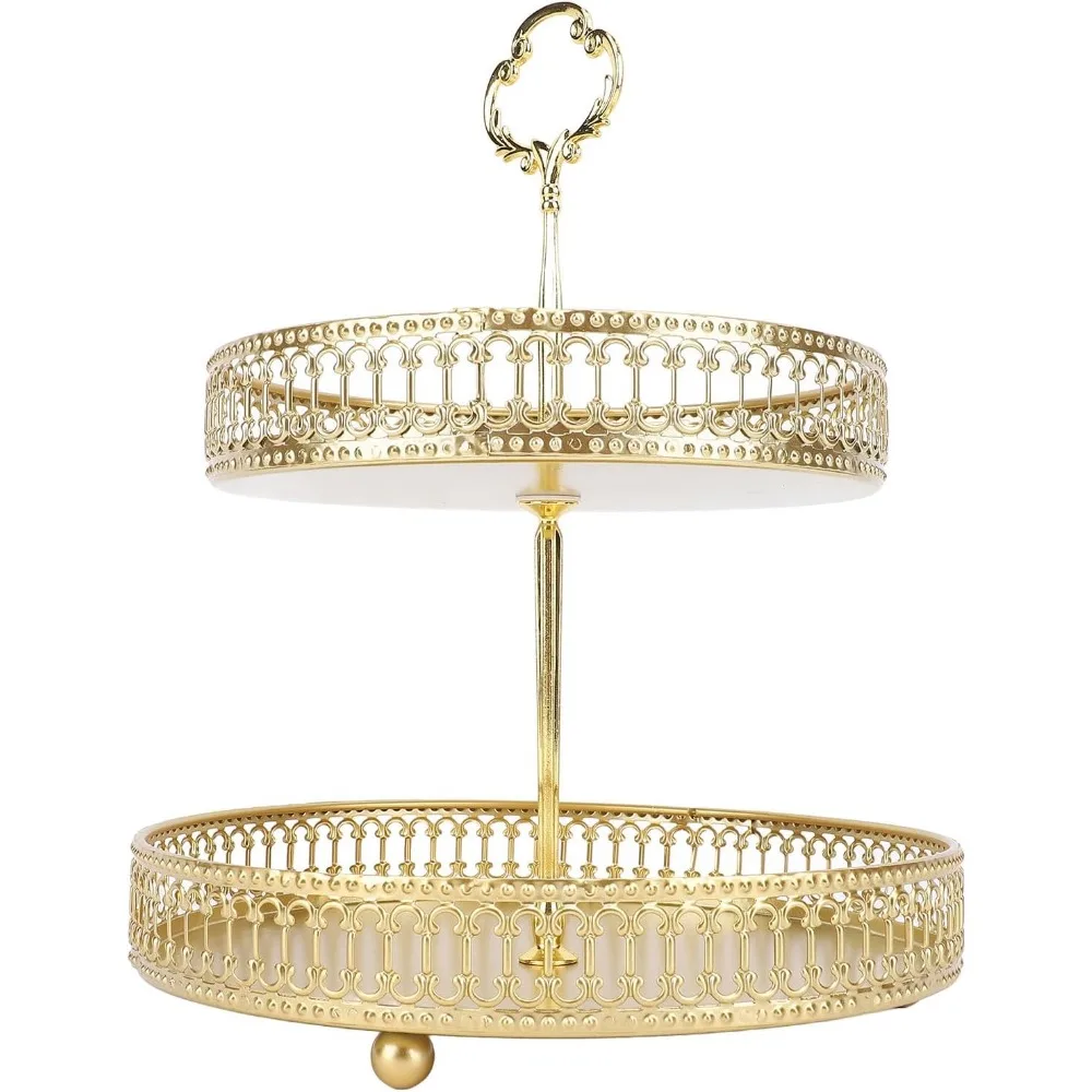 Vassoio a più livelli - Supporto da portata in metallo a 2 livelli per frutta, dessert e snack - Montaggio facile, display di grande capacità per feste ed eventi