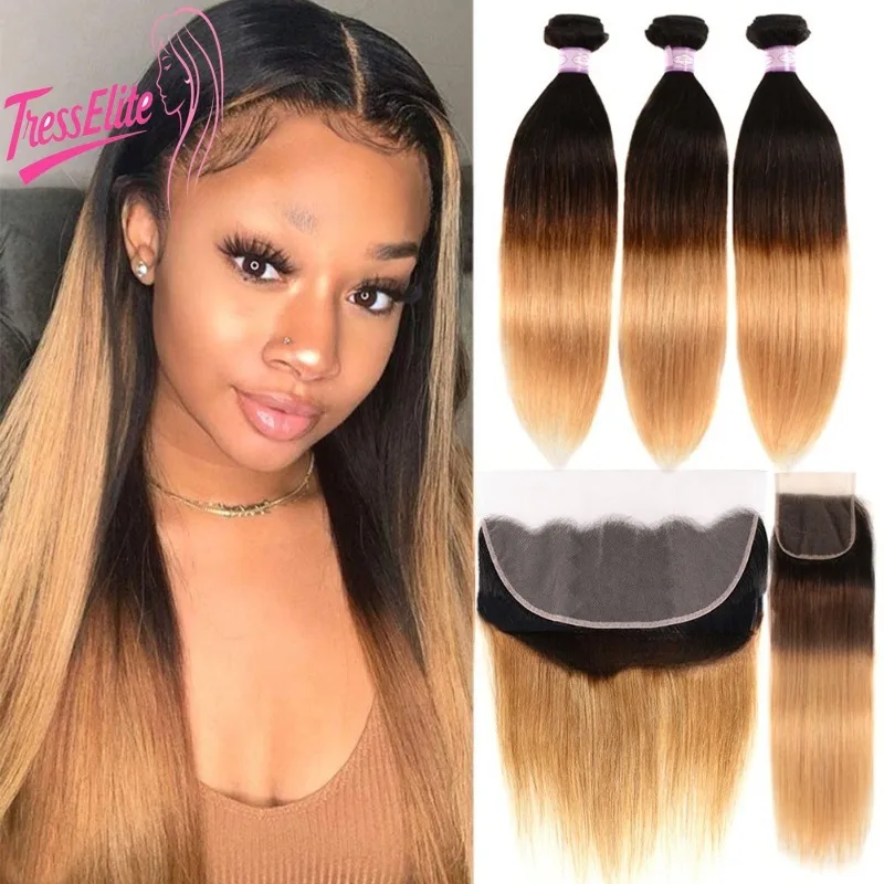 

Трехцветный градиент, человеческие волосы с эффектом омбре, 10-20 дюймов, кружевная застежка T1B/4/27, блок прямых волос, бразильский девственный Remy, мягкий и легкий вес