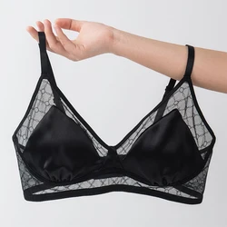 Women Mulberry Silk Bra Outside Satin fabric everyday Comfortable Wireless Bra Bralette S M L XL TA044