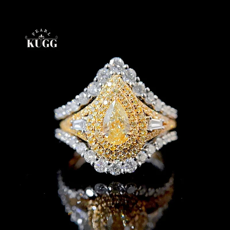 

Кольца KUGG из 100% белого золота 18 карат, роскошный элегантный дизайн, обручальное кольцо с настоящим натуральным желтым бриллиантом для женщин, ювелирные изделия для вечеринок