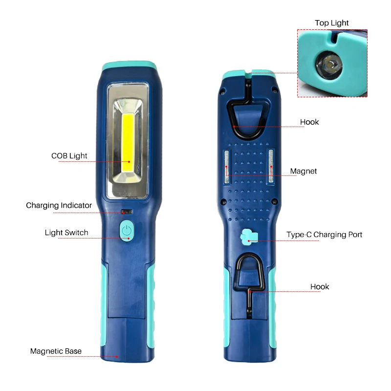 Super Bright Magnetic Work Light Type-c Rechargeable LED Flashlight for Workshop Car Repair Portable COB Flood Mechanic Light view 2