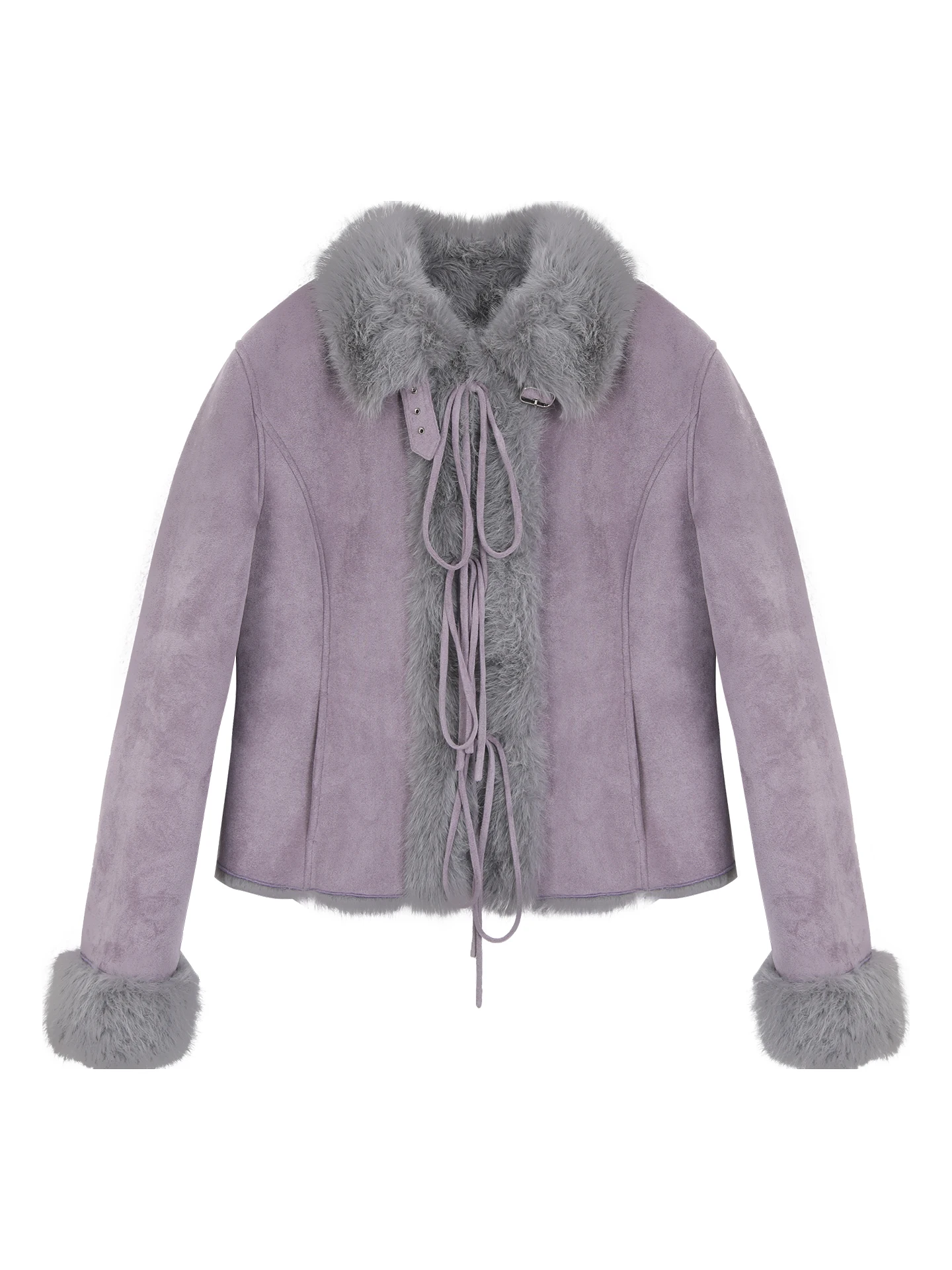 سترة نسائية شتوية من الجلد المدبوغ الأرجواني بأسلوب G، ملابس خارجية للتنقل اليومي، قصة مستقيمة بأكمام طويلة وطول عادي بلون ...