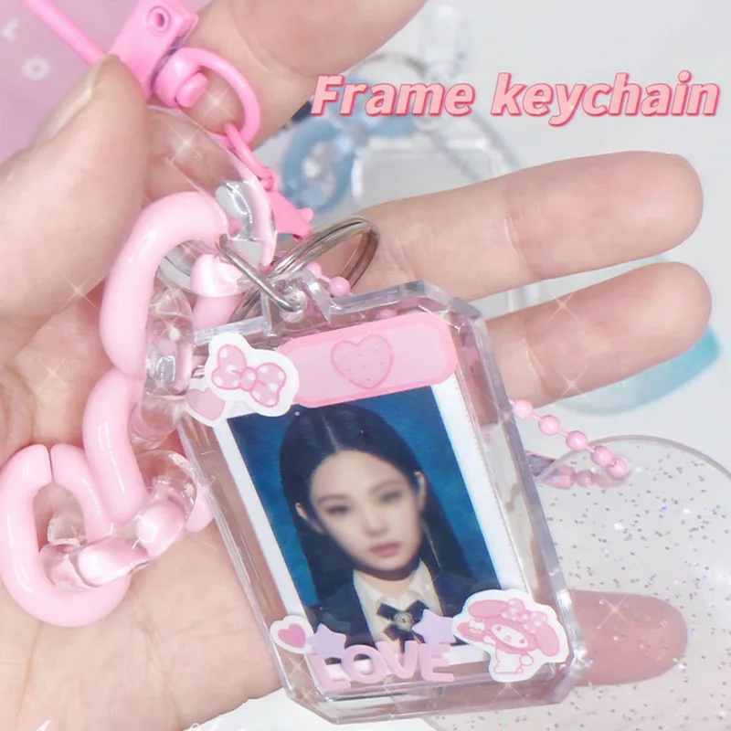 Photocard Holder Love Heart Keychain Transparent Card Cover Decorative Acrylic DIY ID Photo Protective Cover Transparent Frame