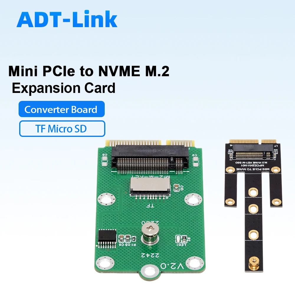 MPCIE Mini PCIe To NVME M.2 Key M Adapter, Optional TF Card Slot Laptop Mini PCIE WiFi Port To M.2 SSD Converter Expansion Card