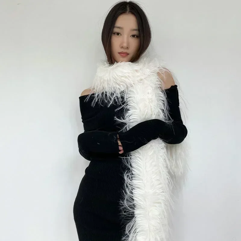 Women Imitation Mink Fur Scarf Earmuffs Set Winter Thickened Soft Warm Plush Solid Color Fur Collar Neck Long Scarf Couple Gift