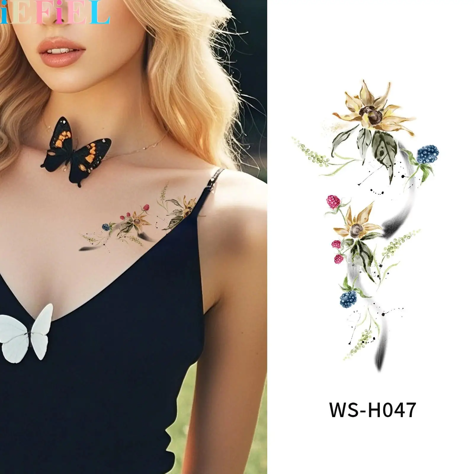

Temporary Tattoos Flowers Vine Leaves Plant Tattoo for Women Adults 2 Sheets Waterproof Personality Waist Arm Foot Stick