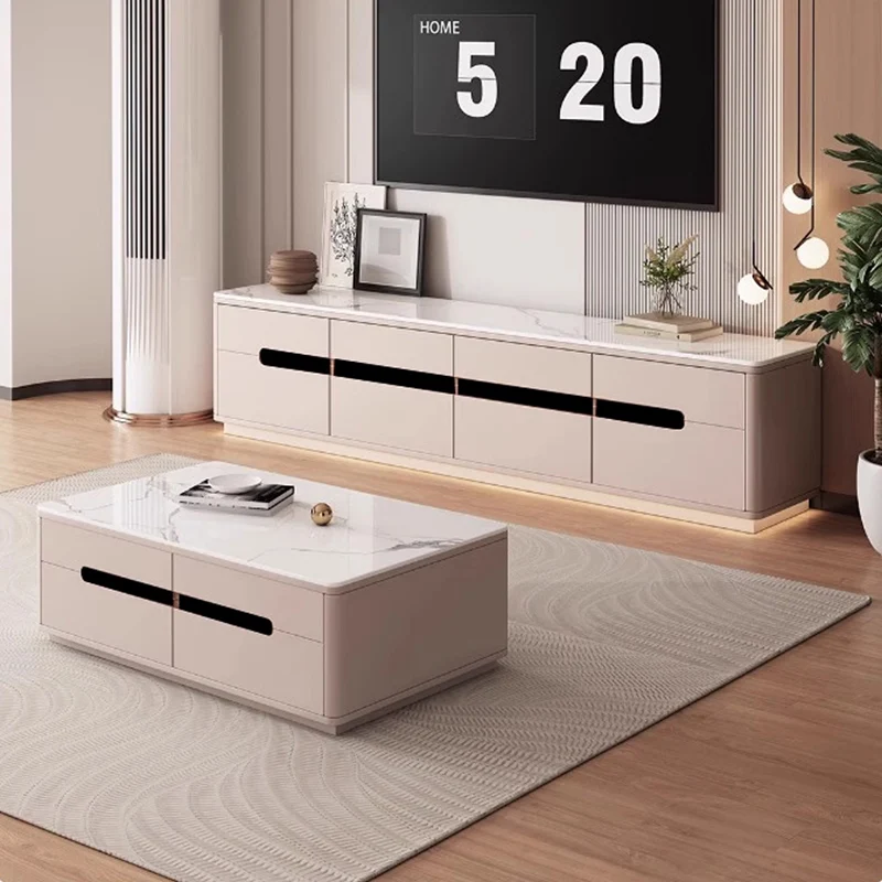 

Подставка для телевизора из цельного дерева, кварцевый журнальный столик, напольный минималистичный шкаф для хранения, компактная роскошная мебель для гостиной FYTS ​