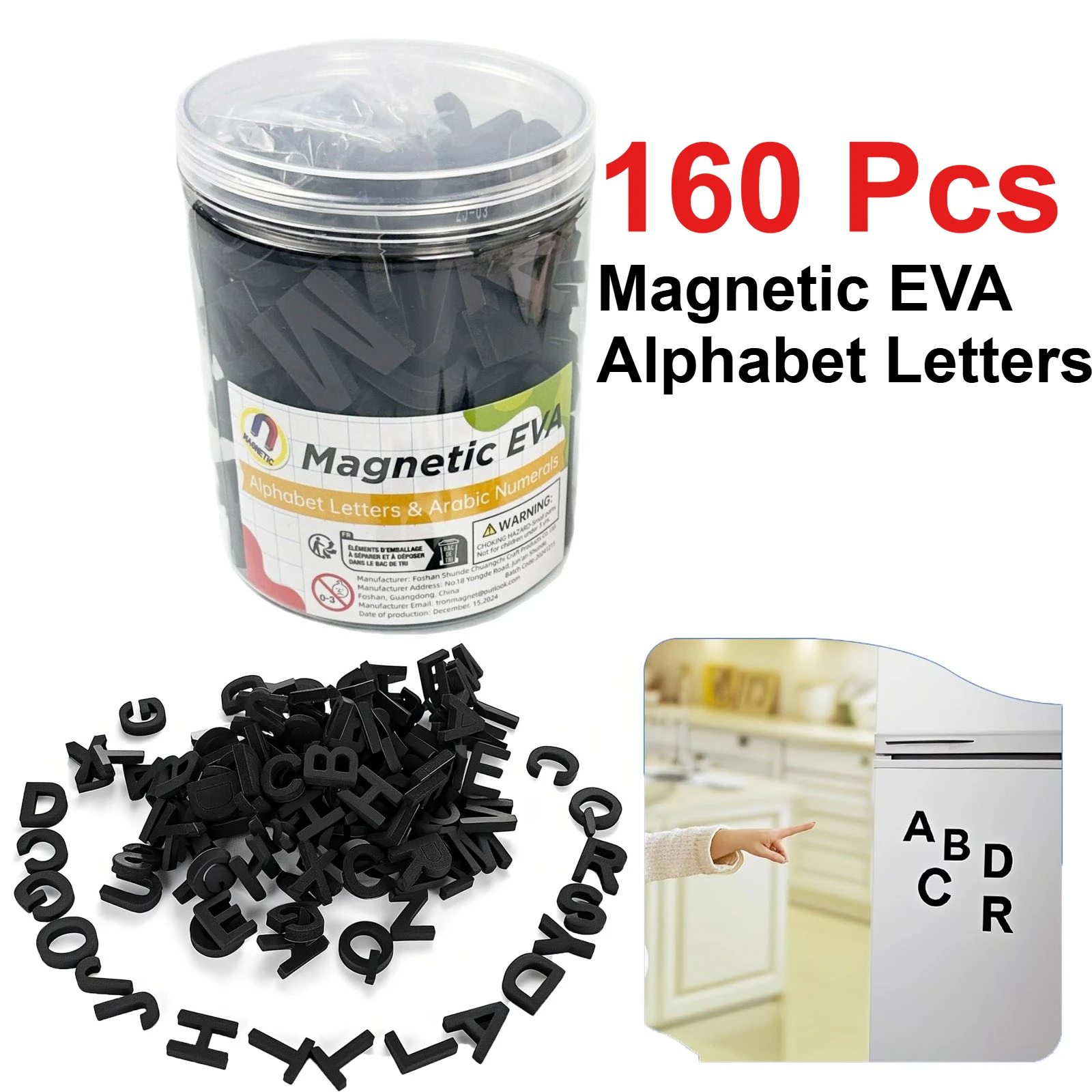 160pcs Black Letters, Decorative Magnetic EVA Alphabet Letters/Arabic Numerals for Refrigerator/White Board Home/Fridge Deco