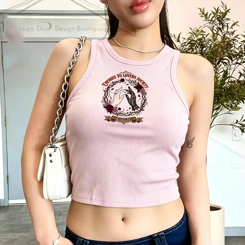 Y2k Top Gothic Rose Hand Camisole Ribbed Tank Top Crop Women Cropped Enemies Lovers Slim Vintage Streetwear Sleeveless Tank Vest