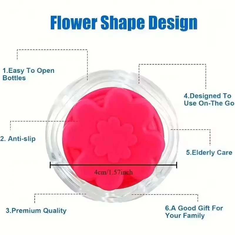 فتاحة زجاجات من السيليكون على شكل زهرة - مساعدة سهلة الإمساك لكبار السن والتهاب المفاصل والأيدي الضعيفة. محمول للمنزل والسفر.