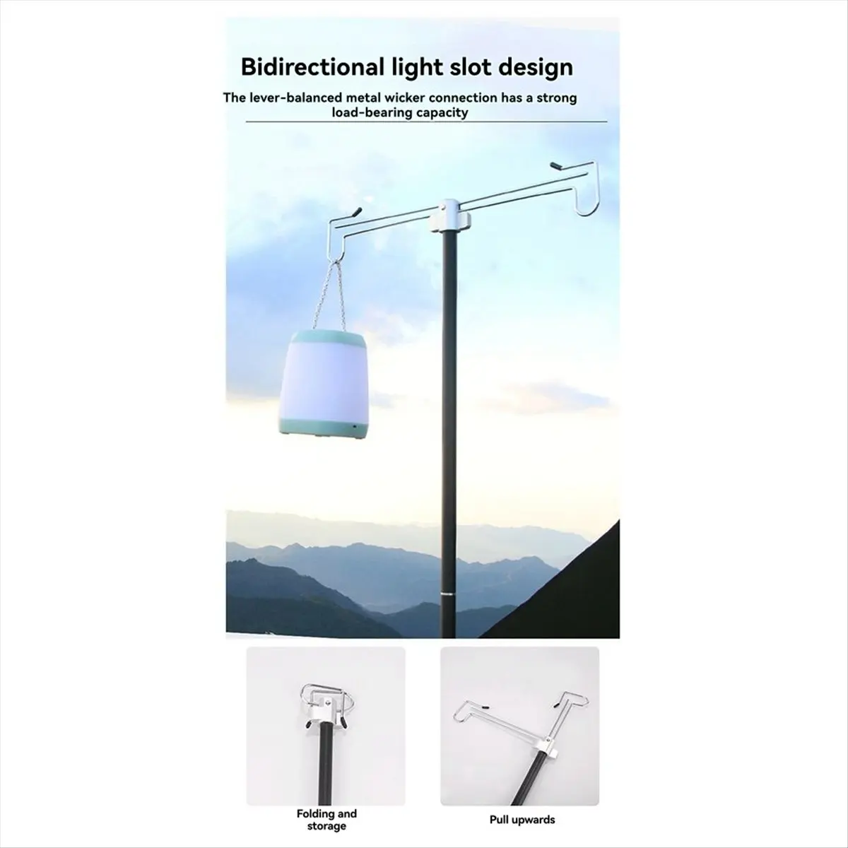 AA19 Camping Lamp Stand with Double Hooks Aluminum Alloy Foldable Lamp Pole Telescopic Outdoor Light Holder Lamp Hanger