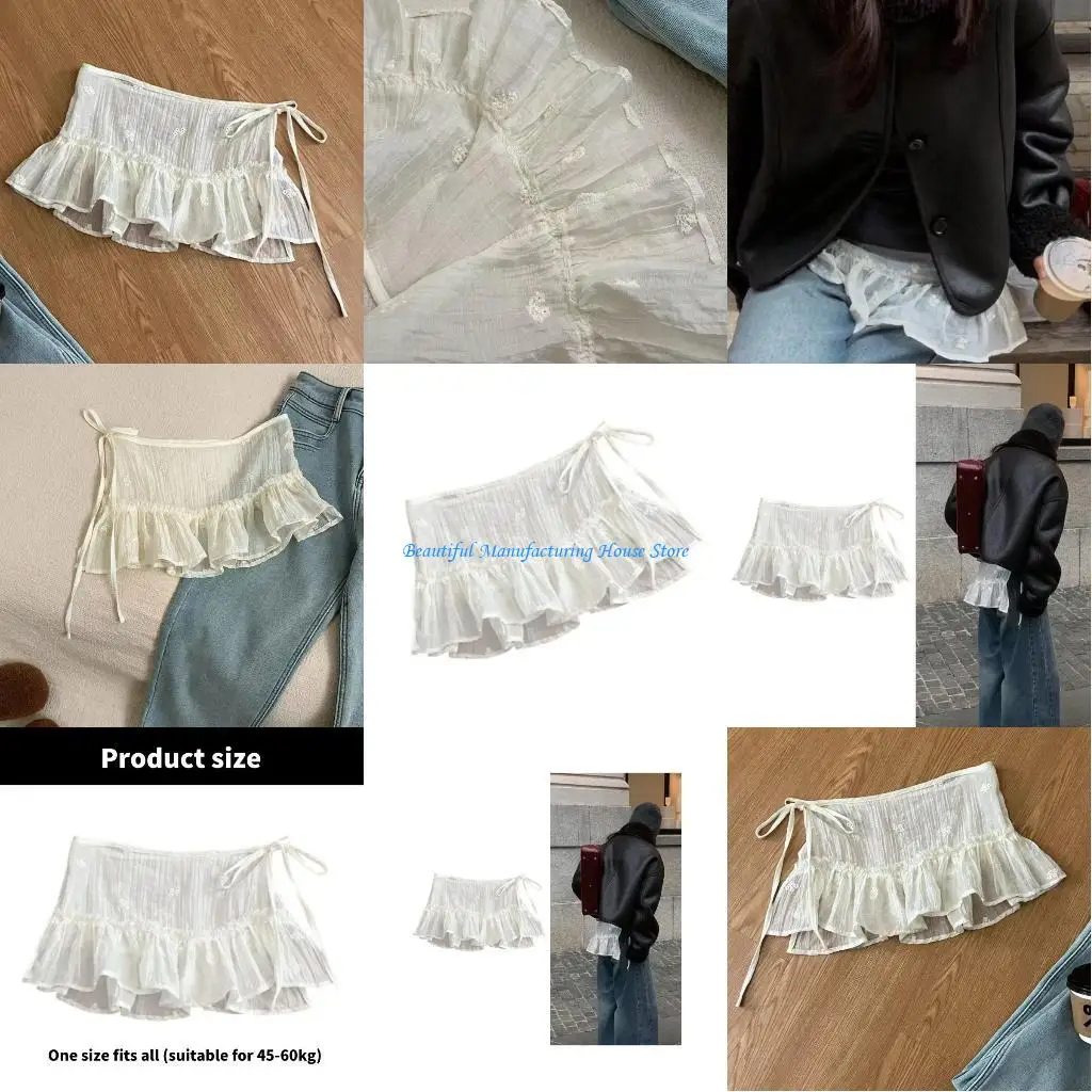 

E56A Women Fashion Shirt Extenders Ruffle Lace Layering Fake Top Lower Shirt Mini Skirt Half Length Skirt Underskirts
