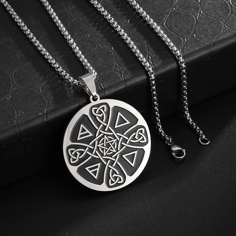 Stainless Steel Celtic Knot Pentagram Pendant Necklace for Men Women Punk Hip Hop Witch Knot Lucky Amulet Jewelry Gift image 4