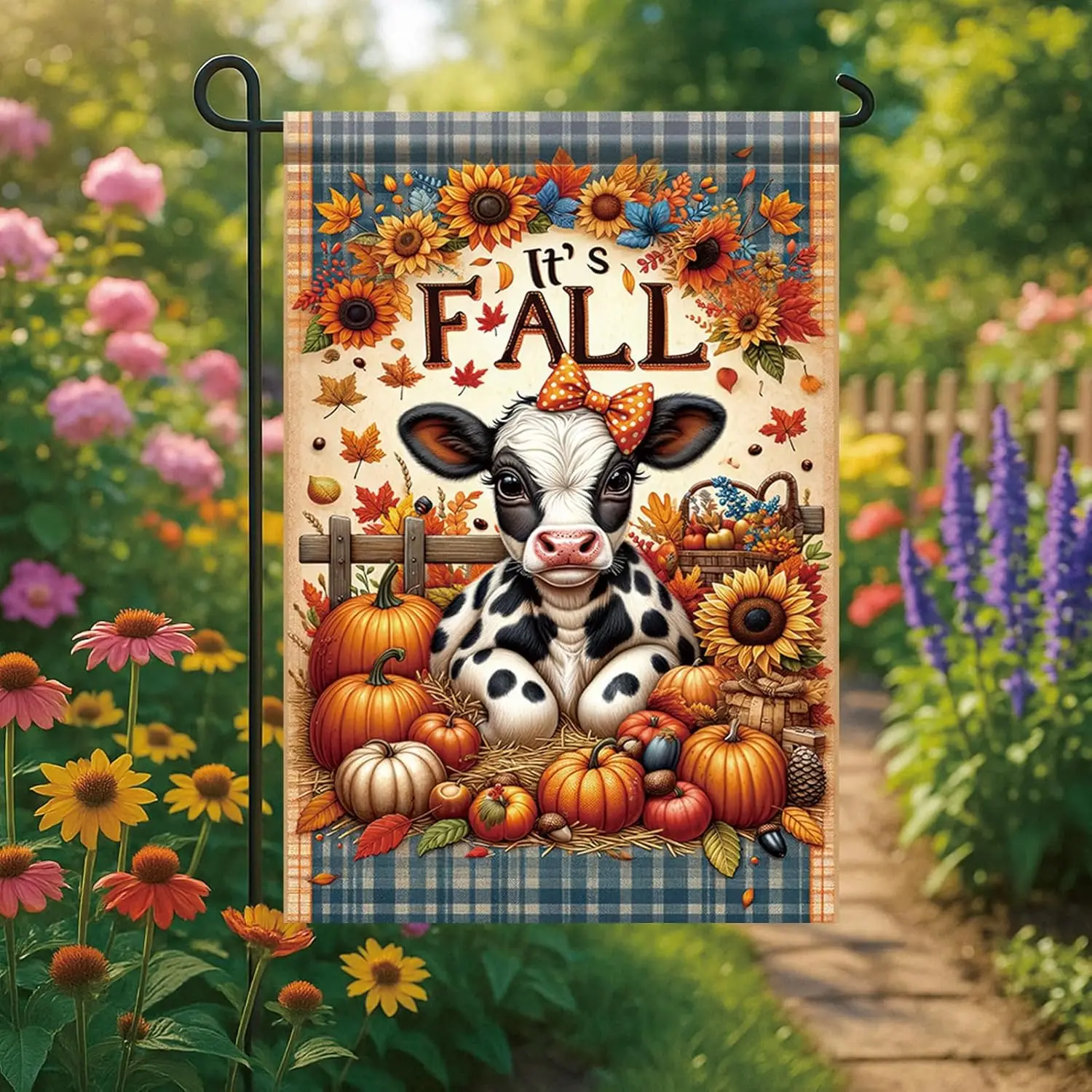 Fall Garden Flag It's Fall Cow Pumpkin Sunflower Flag 12x18 Inch Double Sided for Autumn Yard Small Seasonal Thanksgivin HHZ yyi