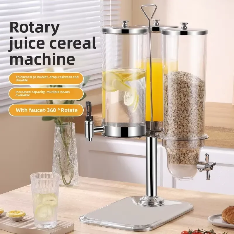 for New Stainless Steel Large Juice Dispenser with 3 Taps 360 Rotation Cereal Divider Dry Food Storage Container for Hotel