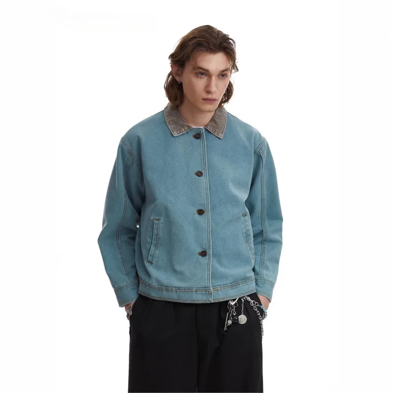 

Washed Men's Workwear Jacket, Pure Cotton Utility Mens Jackets, Vintage Oversized Streetwear Coats