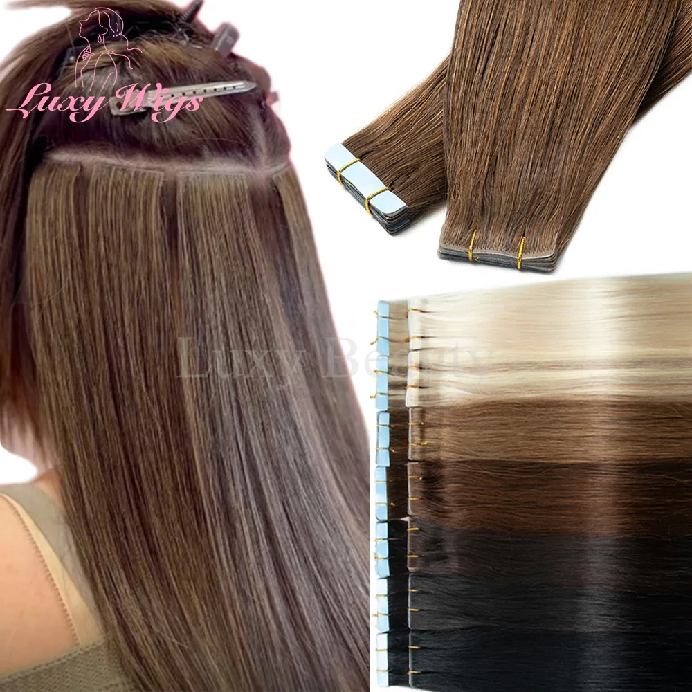 Bande Invisible dans les Extensions de cheveux cheveux humains Double face injecté bande PU Extensions de cheveux noir blond brun bande Ins cheveux 10 pièces