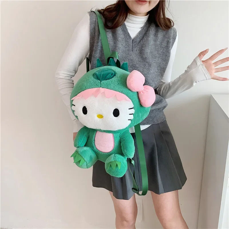 2024 Sanrio Kawaii Hello Kitty Dinosaur Backpack Toy Cartoon Doll  Decoration   Kids Birthday Gift