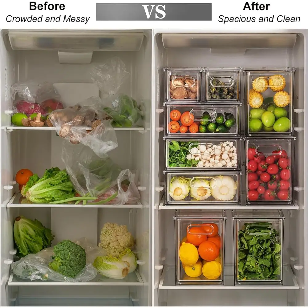 Штабелируемые прозрачные ящики для холодильника, хранилище без BPA для холодильника, морозильной камеры, кладовой и организации туалетного столика