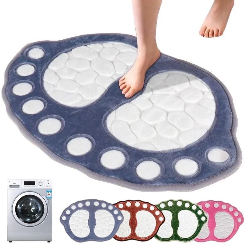 Bathroom Rugs Mats Super Absorbent Non-slip Bath Rugs Washable Cobblestone Bath Carpet Cute Foot Shaped Memory Foam Area Rug