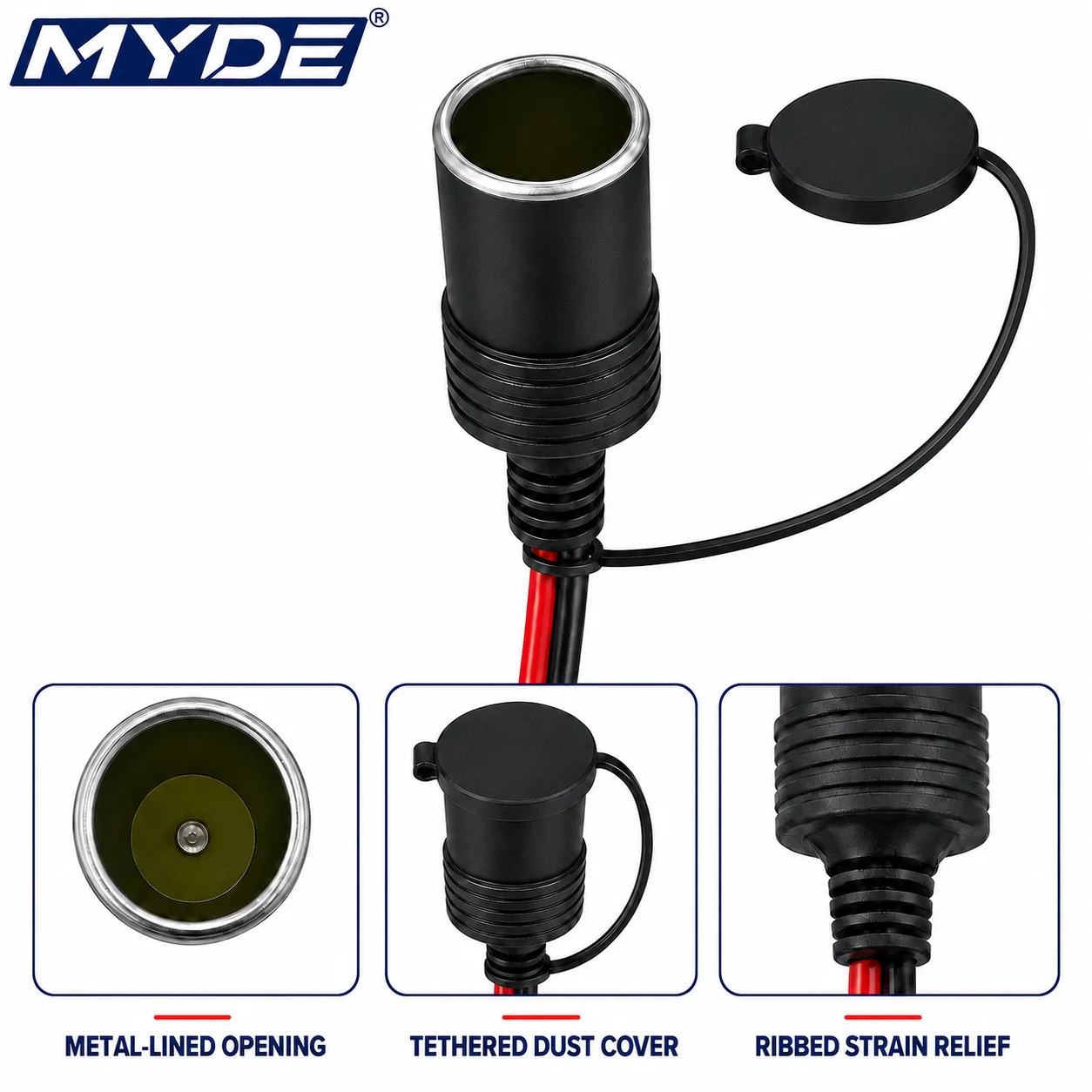 12V-26V Car Cigarette Lighter Socket Extension Cable Battery Alligator Clip O Ring Terminal Connector Adapter Power Cord view 6