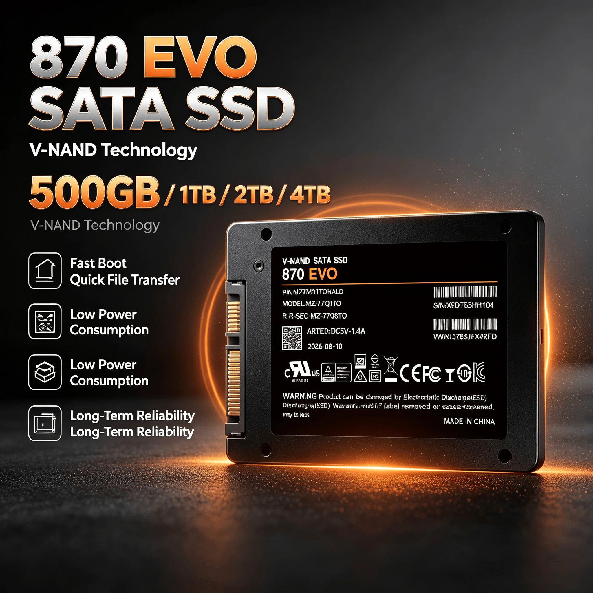 870 EVO 500GB 1TB 2TB 4TB SATA3 2.5 Inch Internal Solid State Disk Hard Drive for Laptop Desktop PC MLC Disco Duro Max