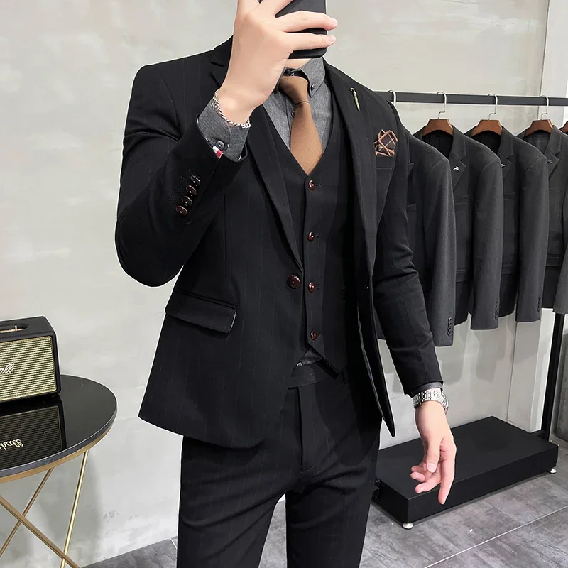 S-7XL Blazer Vest Pants High-end Brand Plaid Retro Business Suit Groom Wedding Party Slim Suit Fashion British Style Performance