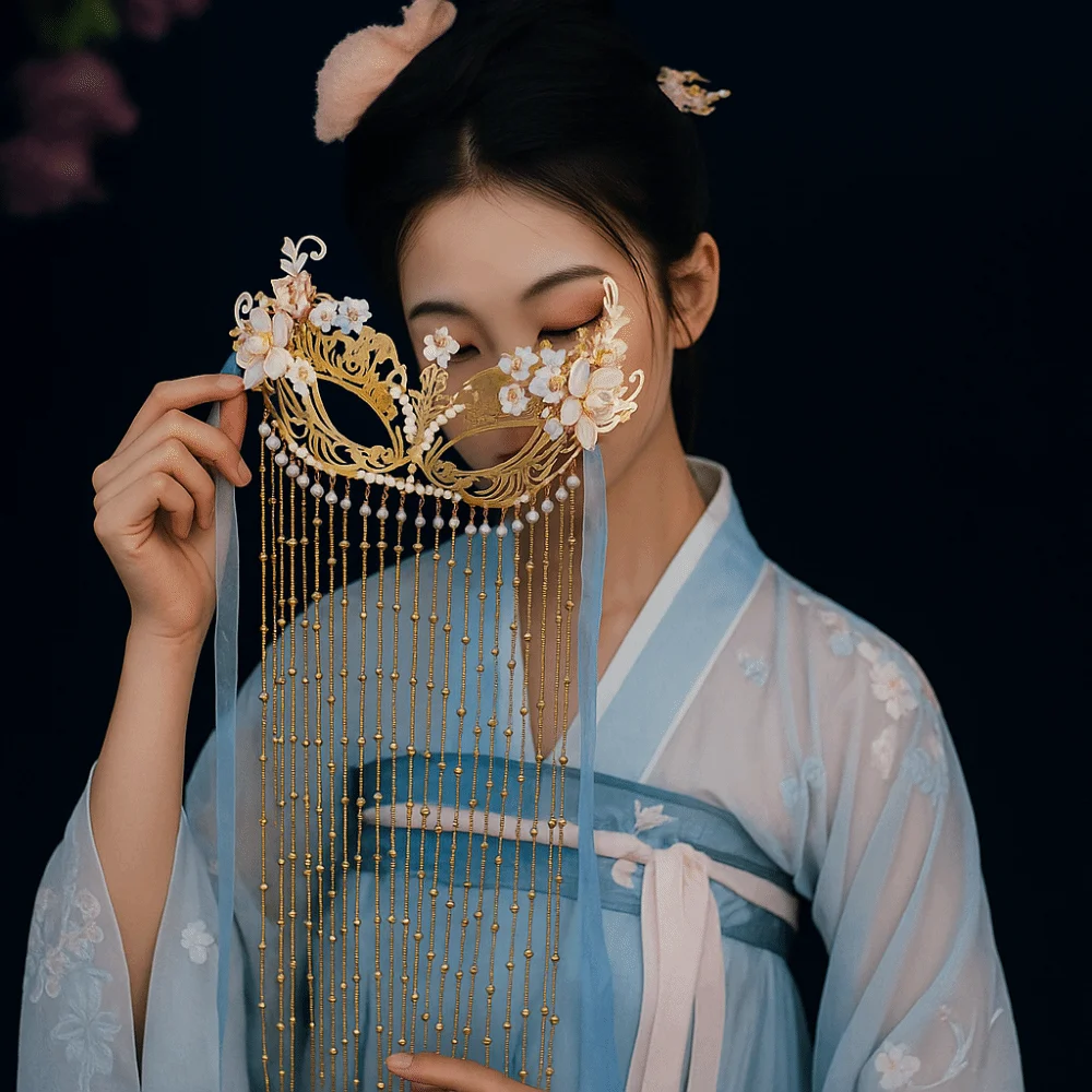 رائعة اللؤلؤ مجهول غطاء الوجه زهرة سبيكة قناع الزفاف النمط الصيني شرابة المرأة الحجاب الغامض الصورة #4