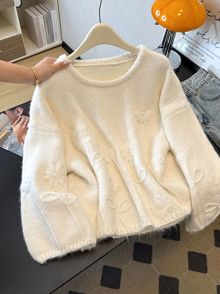 

Handmade Lazy Sle Knitted Sweater Women's round Ne Loose Fit Autumn Winter New Arrival Slimming Versatile Aosphere Sweater