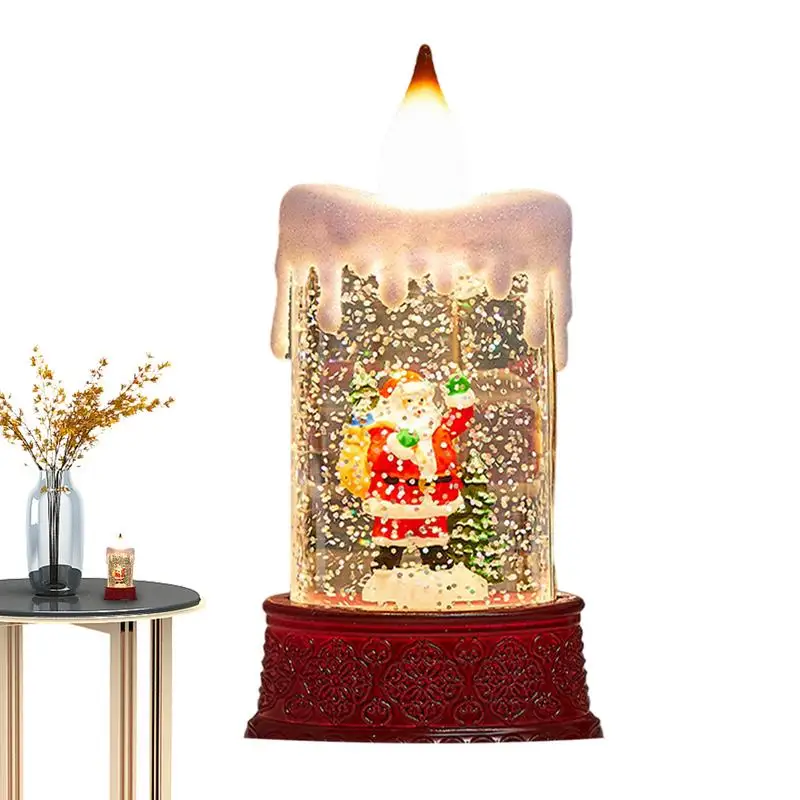 Snow Globe Candle Resin Snowfall Battery Powered Snow Globe Vintage Lantern Candle Decor Decorative Christmas Decorations