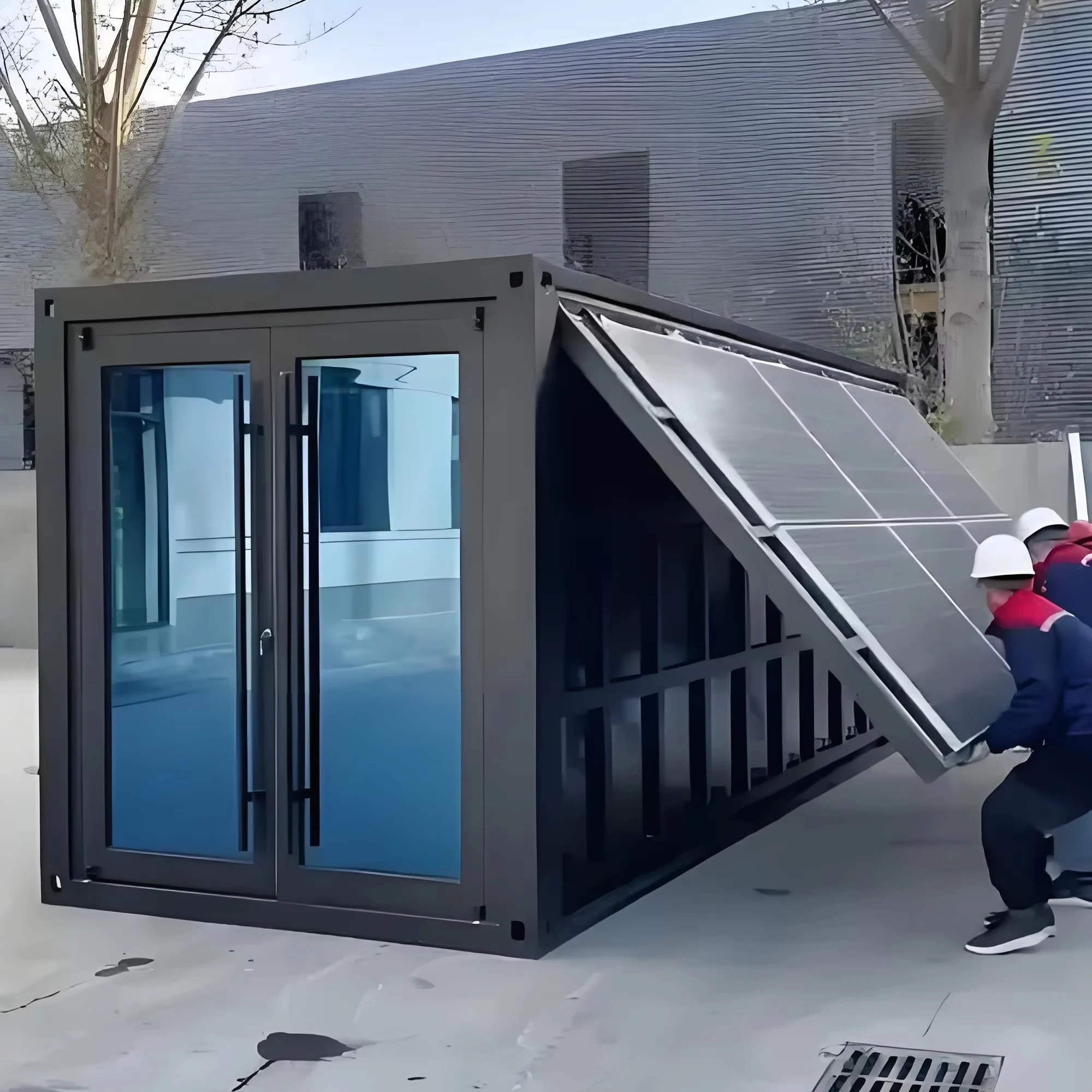 Retractable Weatherproof Patio Enclosure with Solar Cell Panels Solar Powered Contemporary Container House Expandable Design