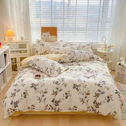 Watercolor Flower Duvet Cover Cotton Cartoon Bunny Comforter Cover Lovely Farm Animal Rabbit Bedding Set for Girly Bedroom Decor