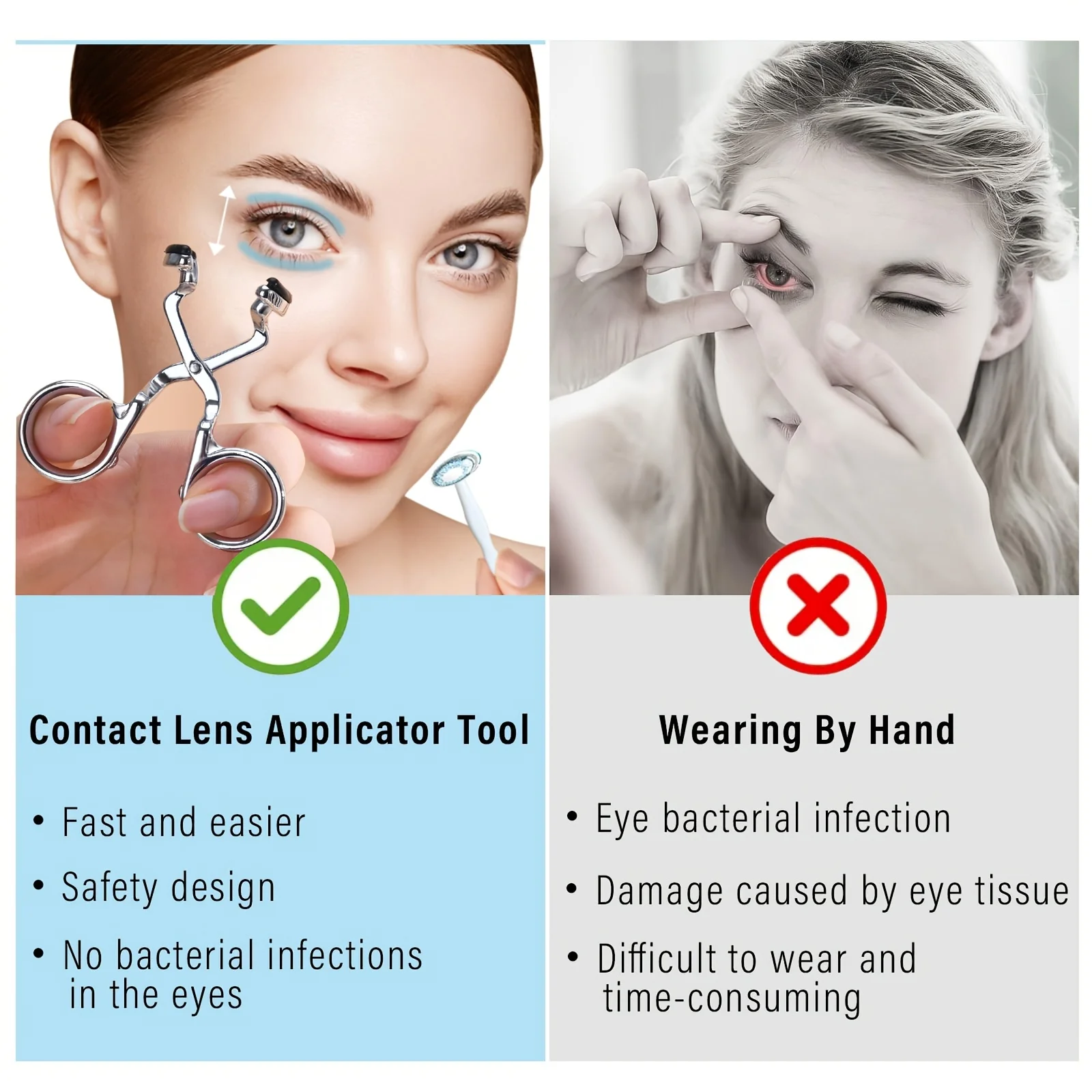 1PC Stainless Steel Contact Lens Applicator Tool, Color Contact Lenses Wearing Aids for Easier Apply/Remove Contact Lens