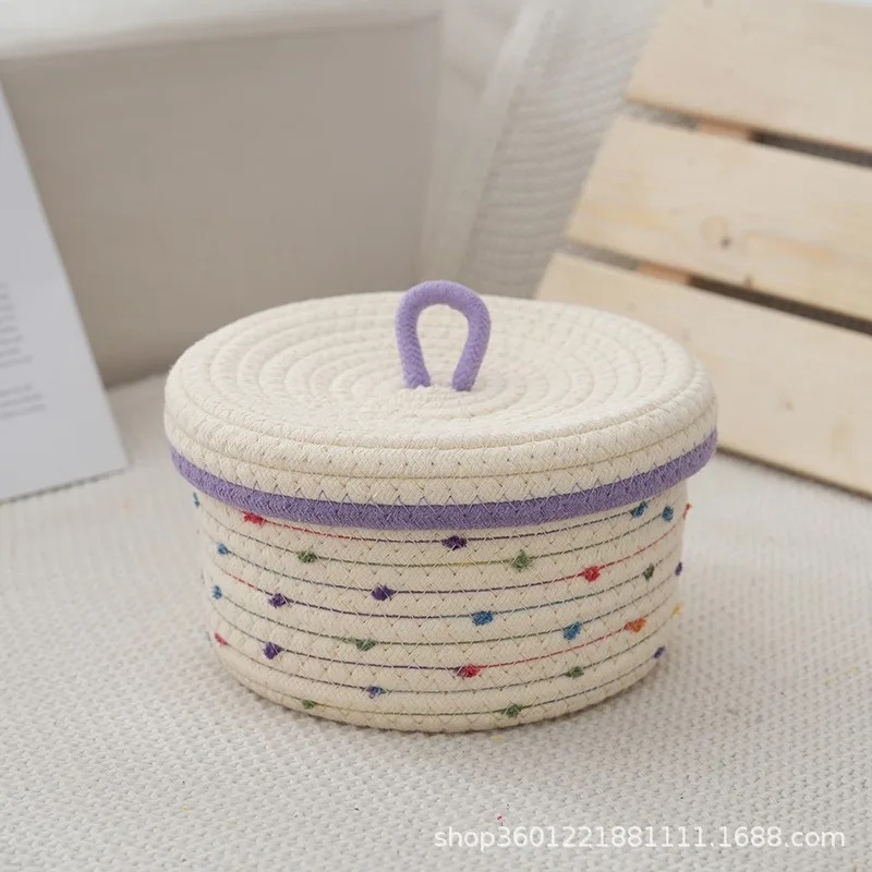 Small Basket with Lid, Snacks, Cosmetics, Desktop Storage, Woven Basket, Finishing Storage Basket