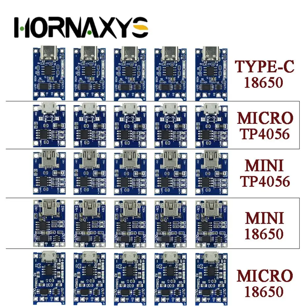 100Pcs Mini/Micro/Type-c USB 5V 1A 18650 TP4056 Lithium Battery Charger Module Charging Board With Protection Dual Functions