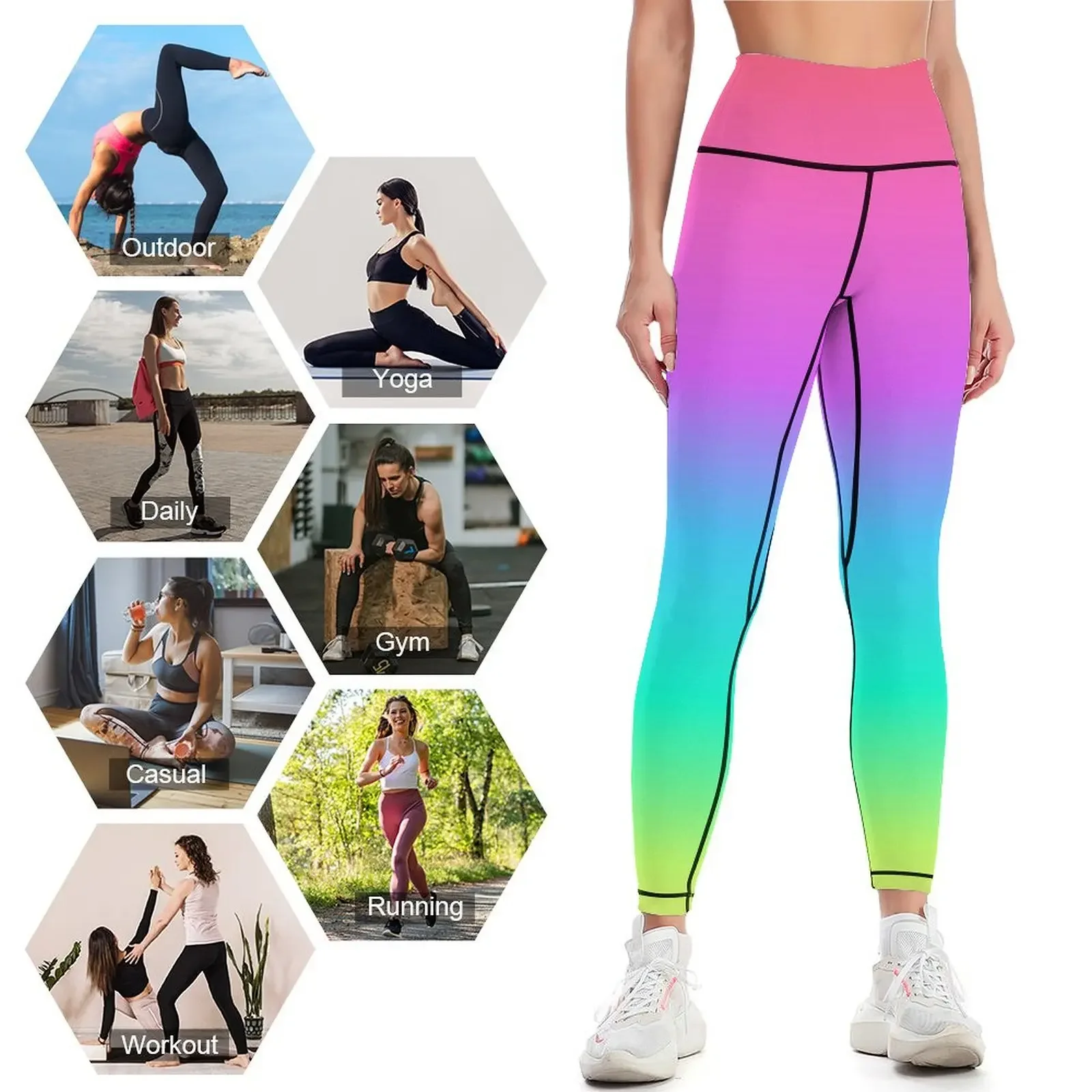 Pastel arco-íris gradiente leggings calças esportivas mulher roupas esportivas ginásio das mulheres leggings