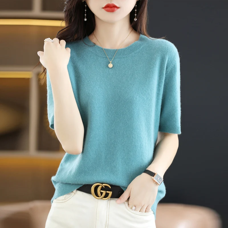 2022 New Knitted Women\'s Sweater Pullover Round Neck Autumn Summer Basic Cashmere Plus Size Slim Fit High Quality SolidColor Top