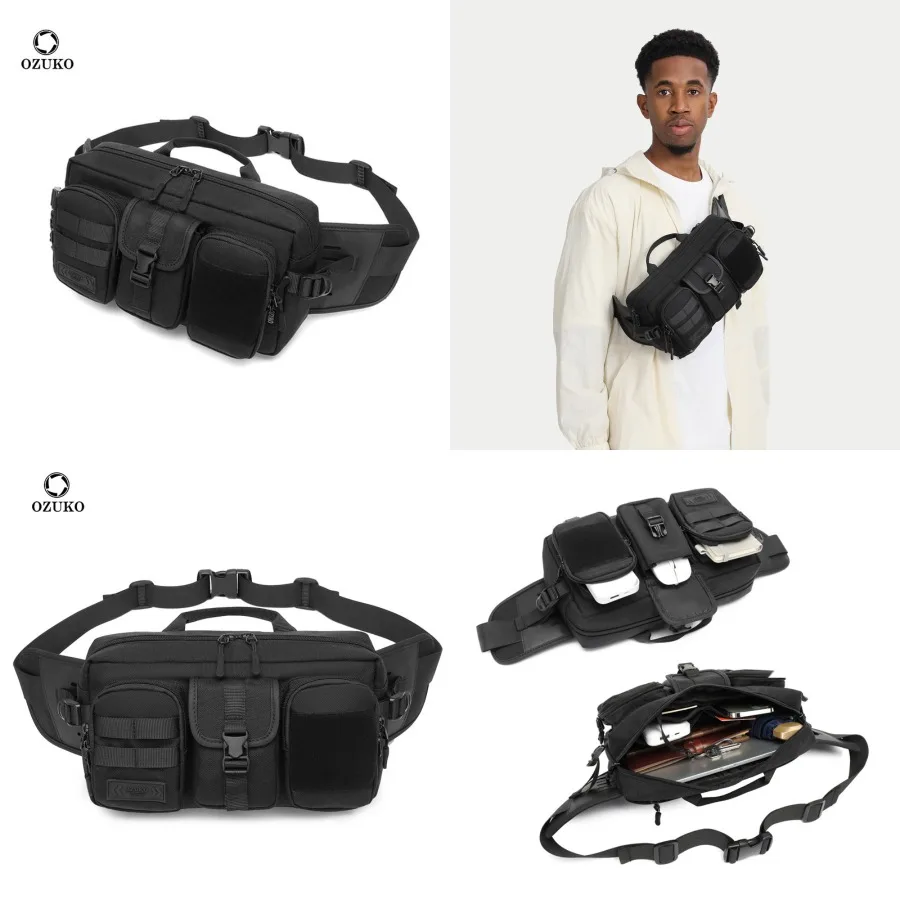

【New style】OZUKO waist bag men's tactical chest bag large-capacity waterproof multifunctional wind and wear-resistant outdoor s