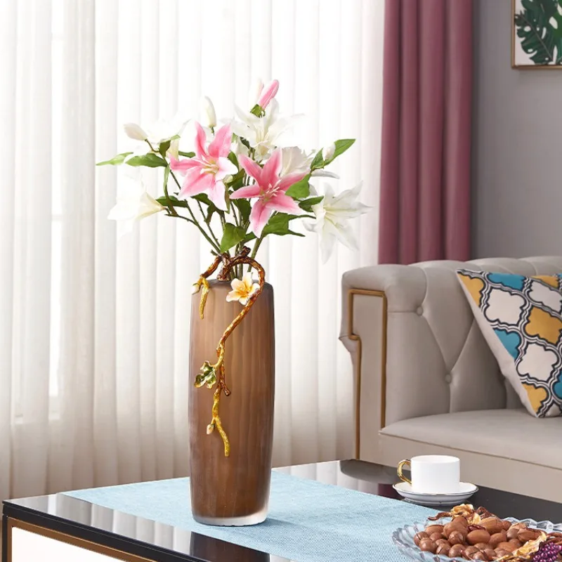 Легкая роскошная эмалированная ваза, домашний рабочий стол, композиция из сухоцветов, украшение шкафа для телевизора в гостиной, офисное украшение