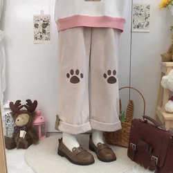 Japanese Cute Soft Girl Lolita Style Corduroy Claw Wide Leg Women's 2024 New Autumn and Winter Student Casual Straight Leg Pants